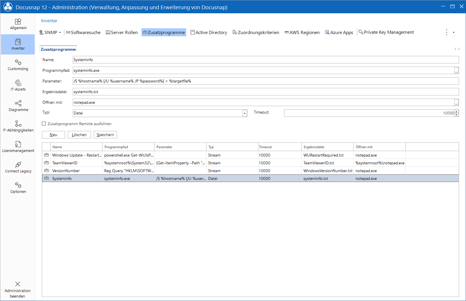 Docusnap Administration Inventar Zusatzprogramme Docusnap Administration Inventar Zusatzprogramme