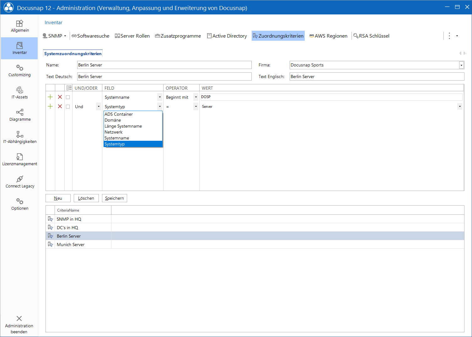 Docusnap Administration Inventar Zuordnungskriterien Docusnap Administration Inventar Zuordnungskriterien