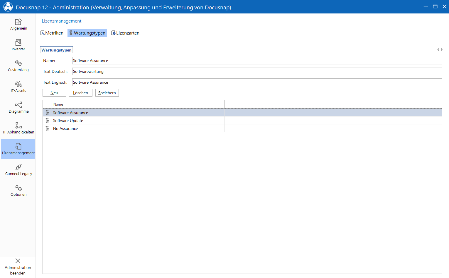 Docusnap Administration Lizenzmanagement Wartungstypen