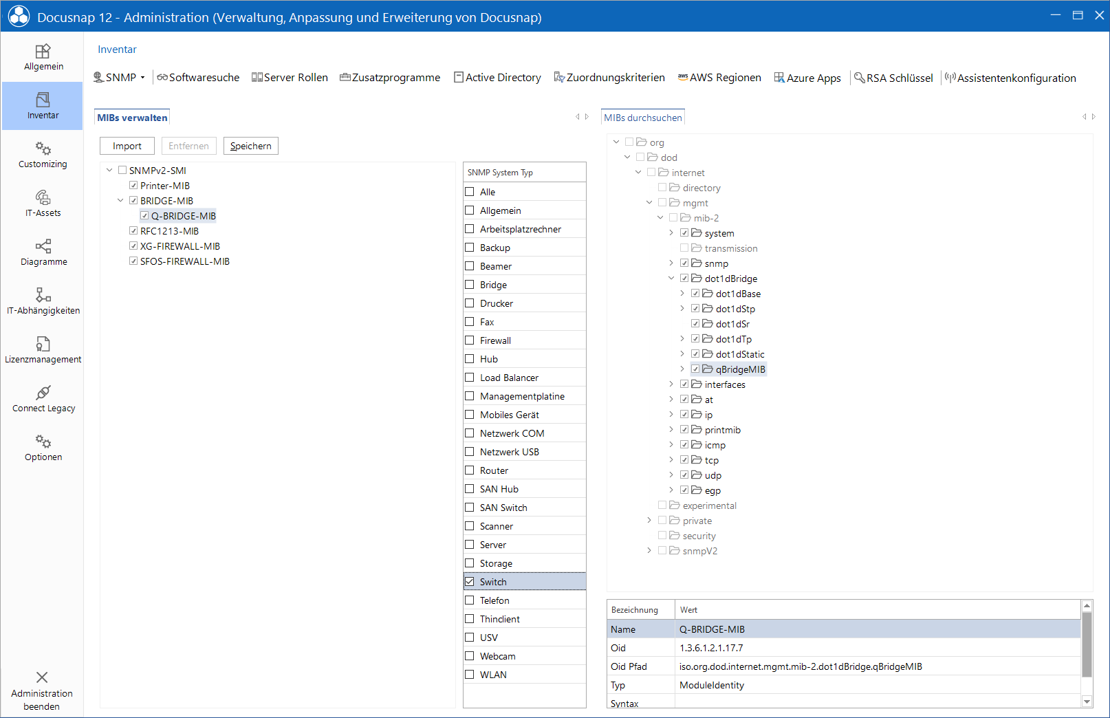 Docusnap Administration Inventar SNMP MIBs