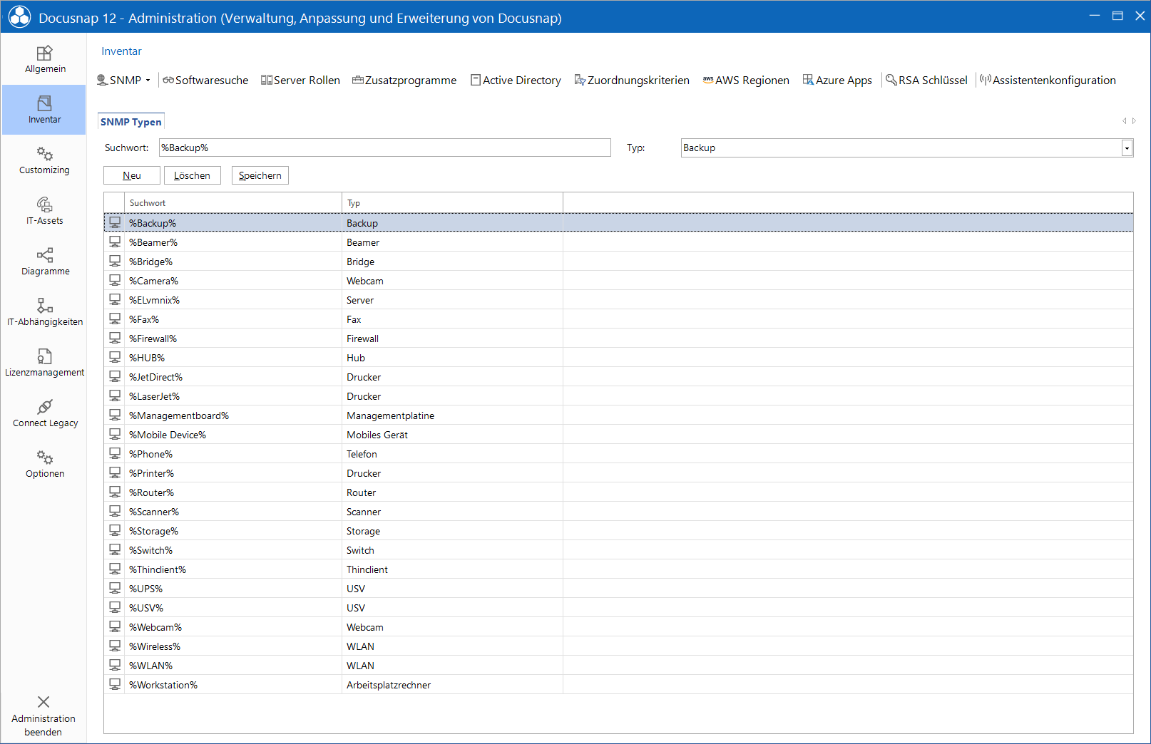 Docusnap Administration Inventar SNMP Typen Docusnap Administration Inventar SNMP Typen