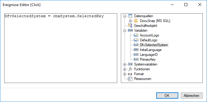 Docusnap-Berichte-Dialog-Ereignis-Editor Docusnap-Berichte-Dialog-Ereignis-Editor