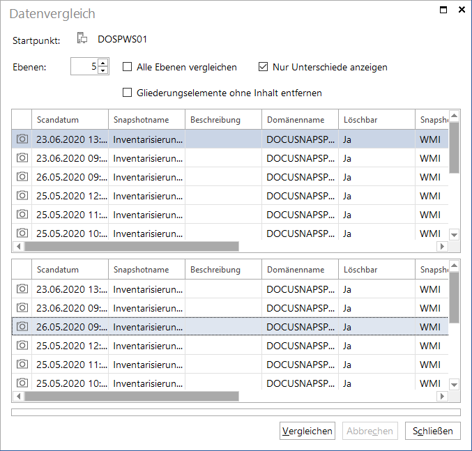 Docusnap Erweitert Daten vergleichen Docusnap Erweitert Daten vergleichen