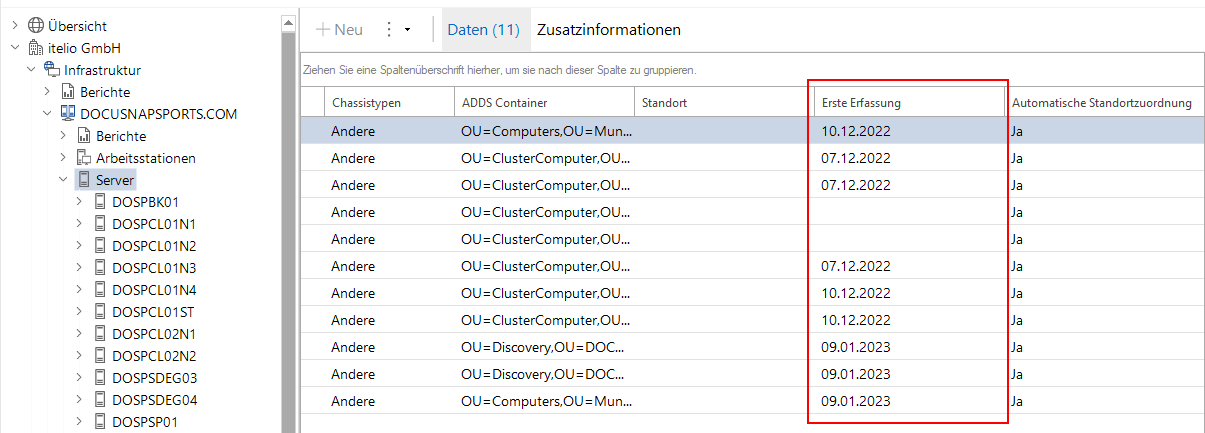 Erste Erfassung Erste Erfassung