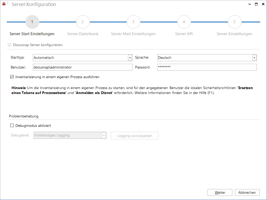 Docusnap Konfiguration Server Token Docusnap Konfiguration Server Token