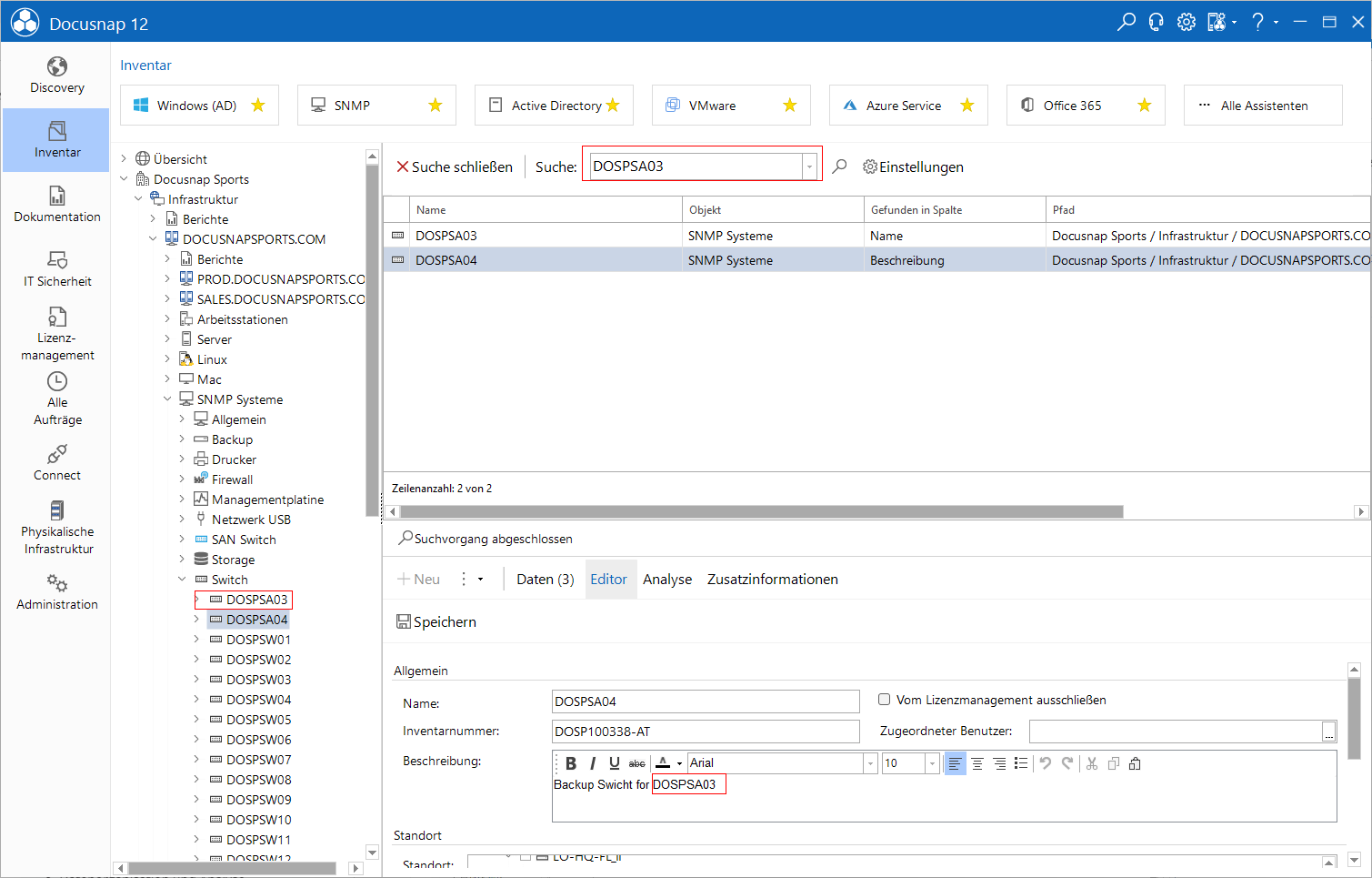 Docusnap Enterprise Suche ausführen einzelner Wert Docusnap Enterprise Suche ausführen einzelner Wert