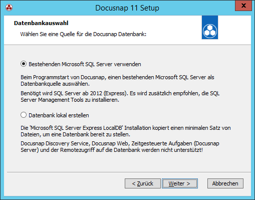 Docusnap Setup Datenbankauswahl Docusnap Setup Datenbankauswahl