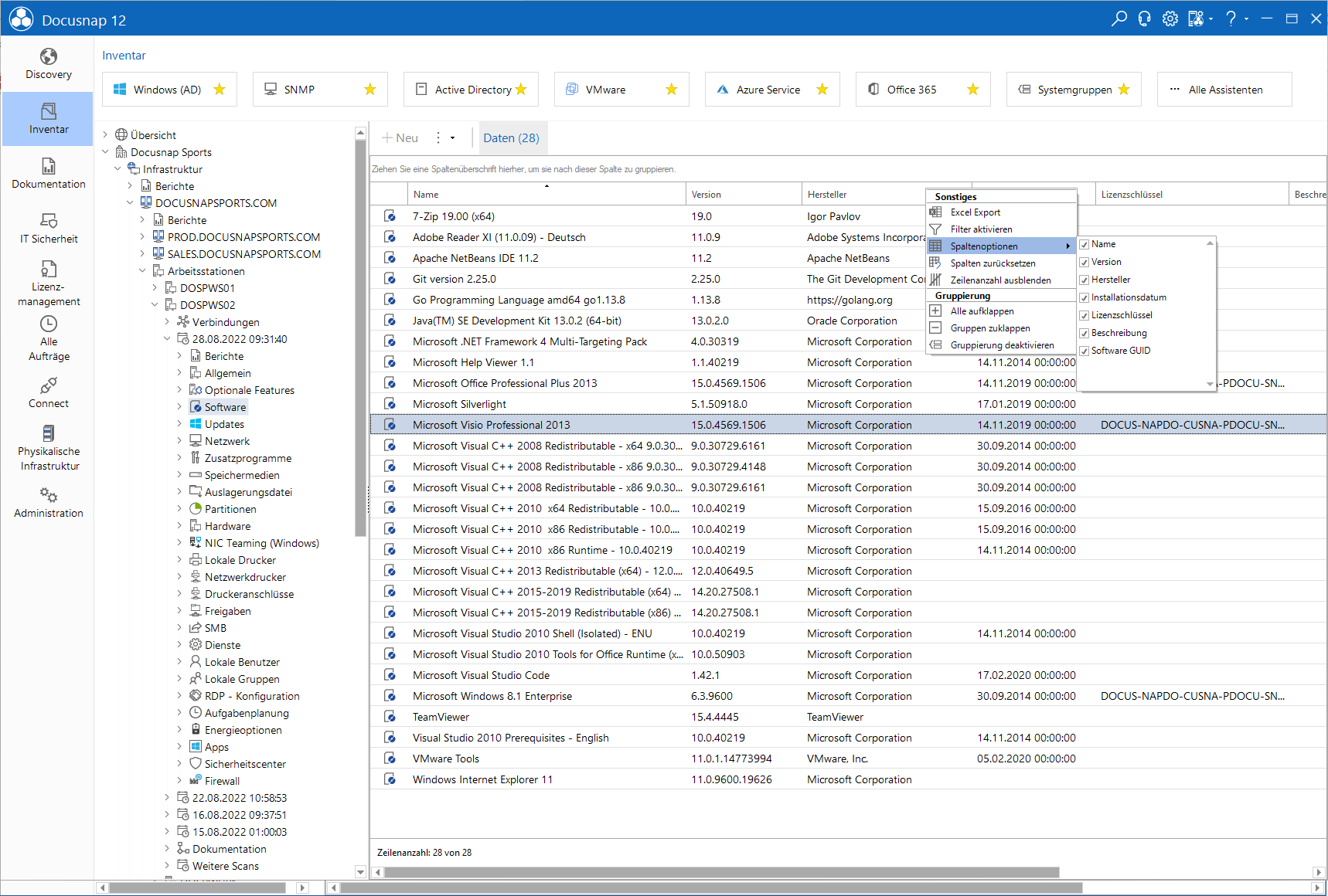 Docusnap Datenexplorer Spaltenoptionen Docusnap Datenexplorer Spaltenoptionen