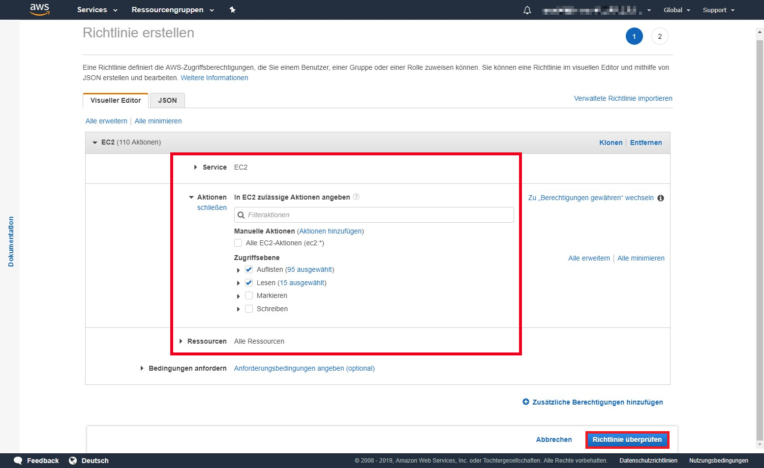 Docusnap AWS Umgebung Richtlinie prüfen Docusnap AWS Umgebung Richtlinie prüfen