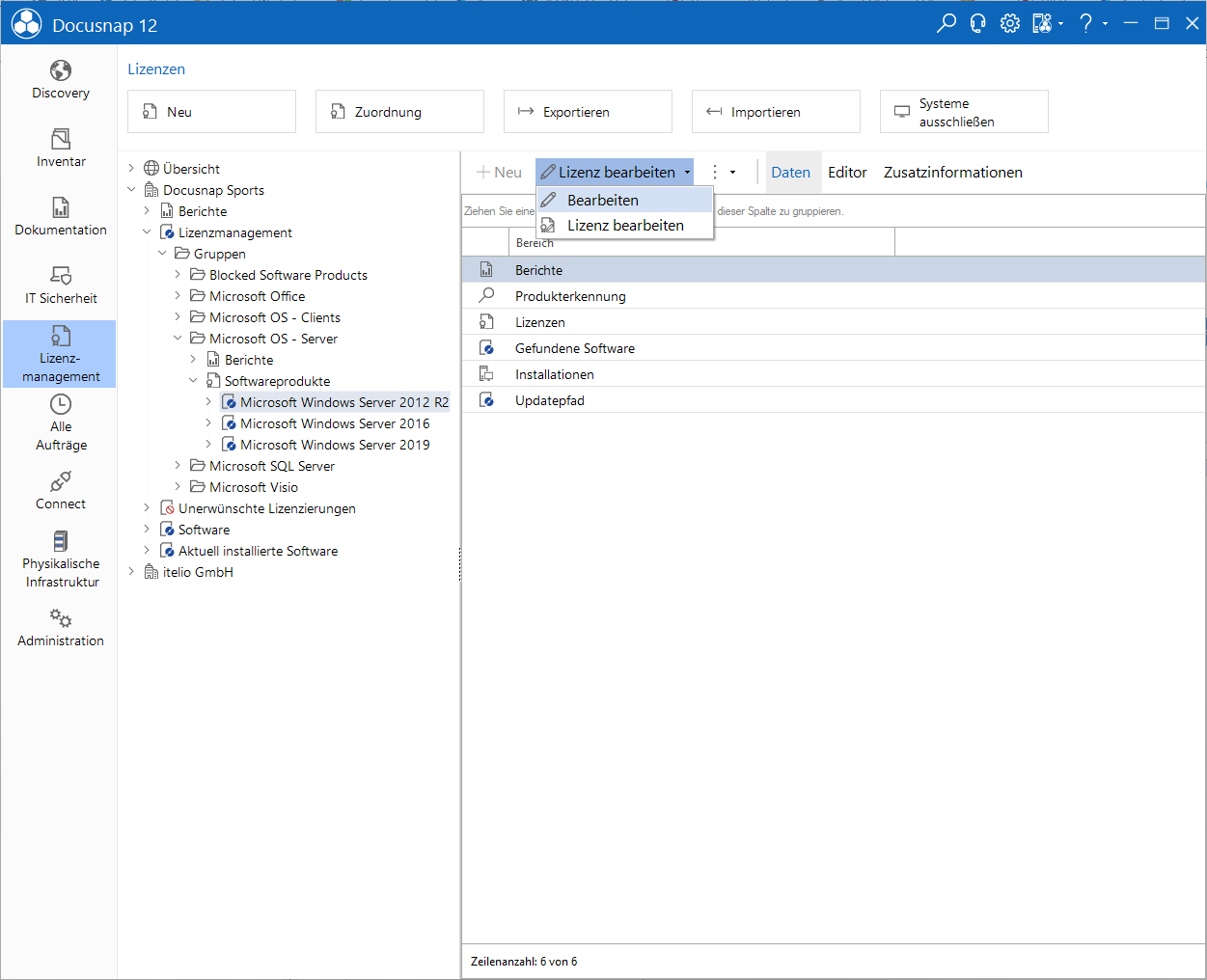 Docusnap Lizenzmanament Softwareprodukt editieren