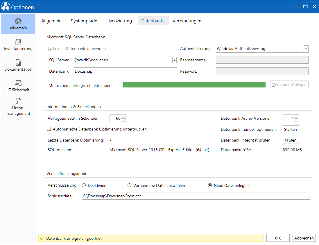localdb Docusnap-Konfiguration Datenbank localdb
