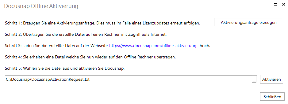 Docusnap-Konfiguration offline Aktivierung Docusnap-Konfiguration offline Aktivierung