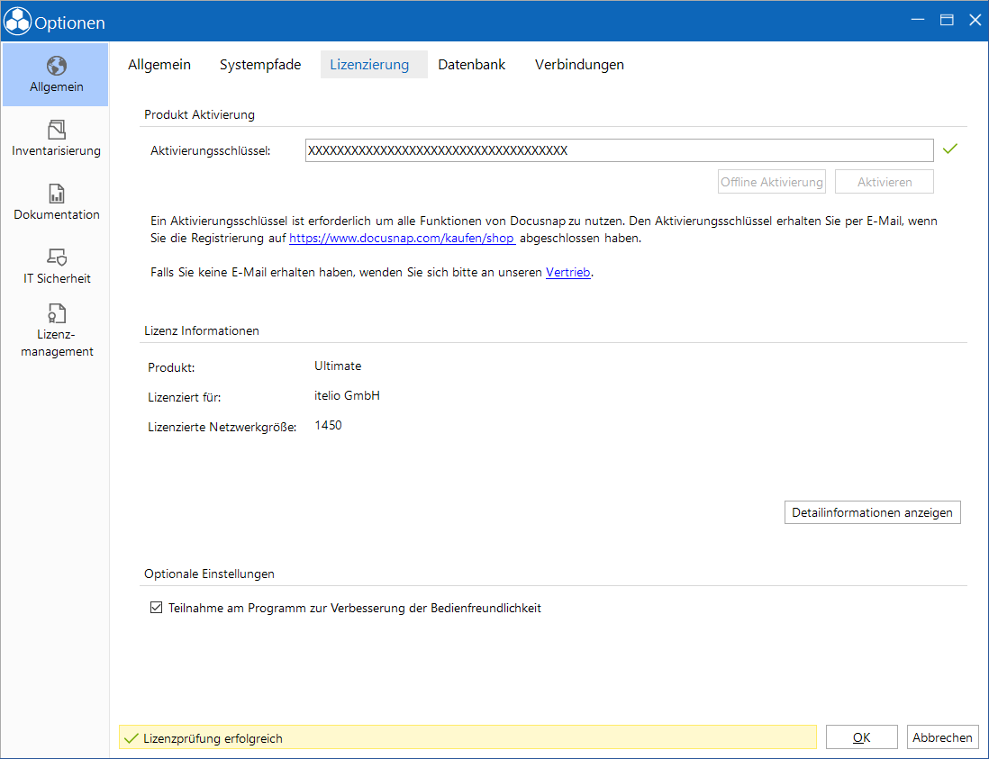 Docusnap-Optionen Lizenzierung Docusnap-Optionen Lizenzierung