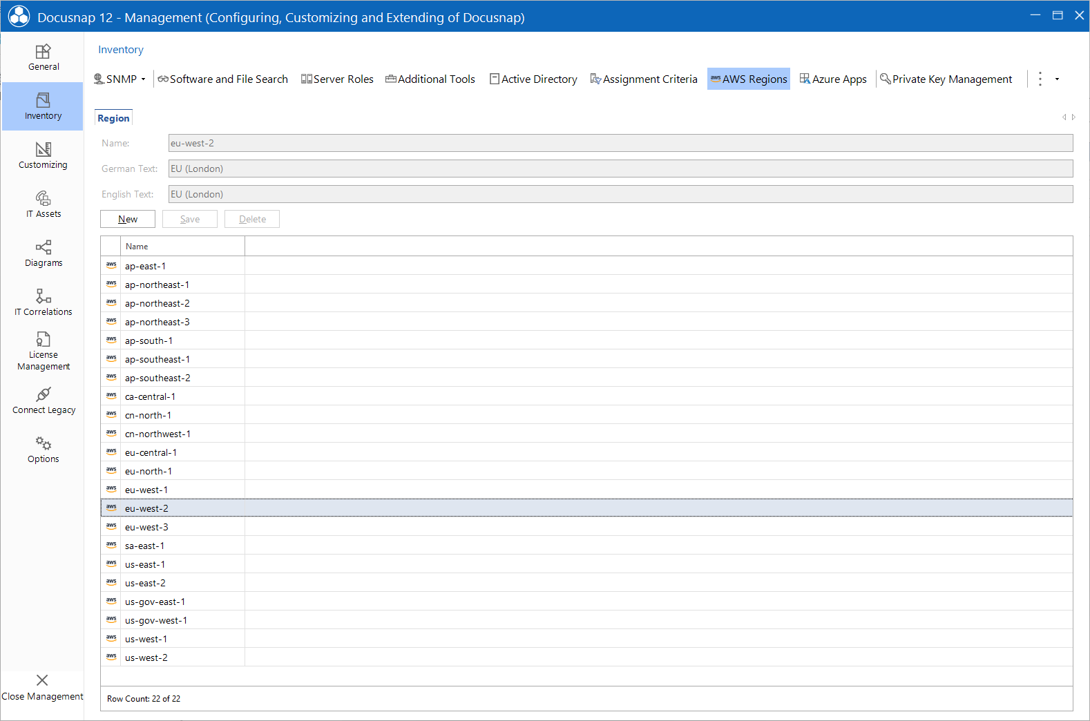 Docusnap Management AWS Region Docusnap Management AWS Region