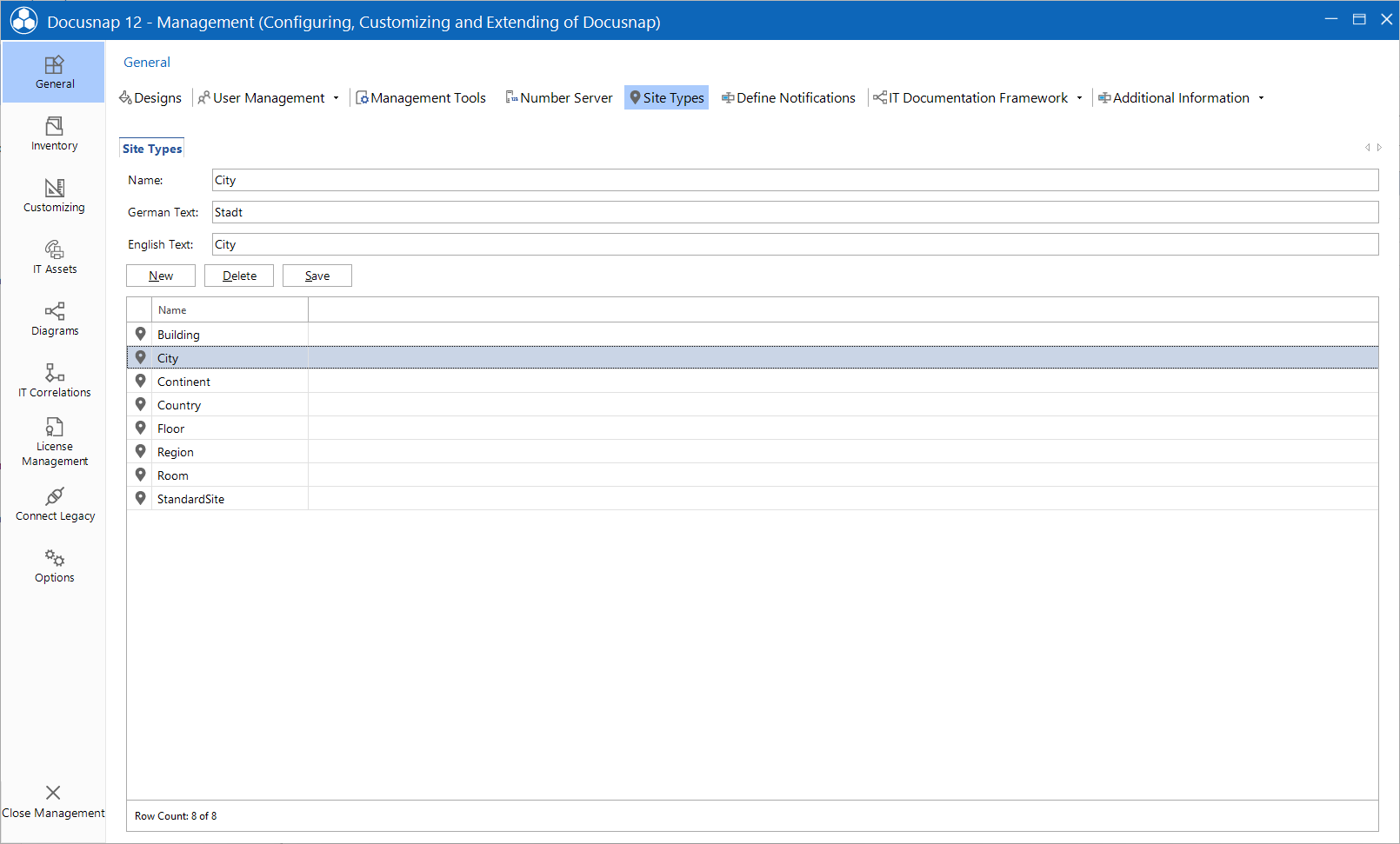 Docusnap Management Site Types