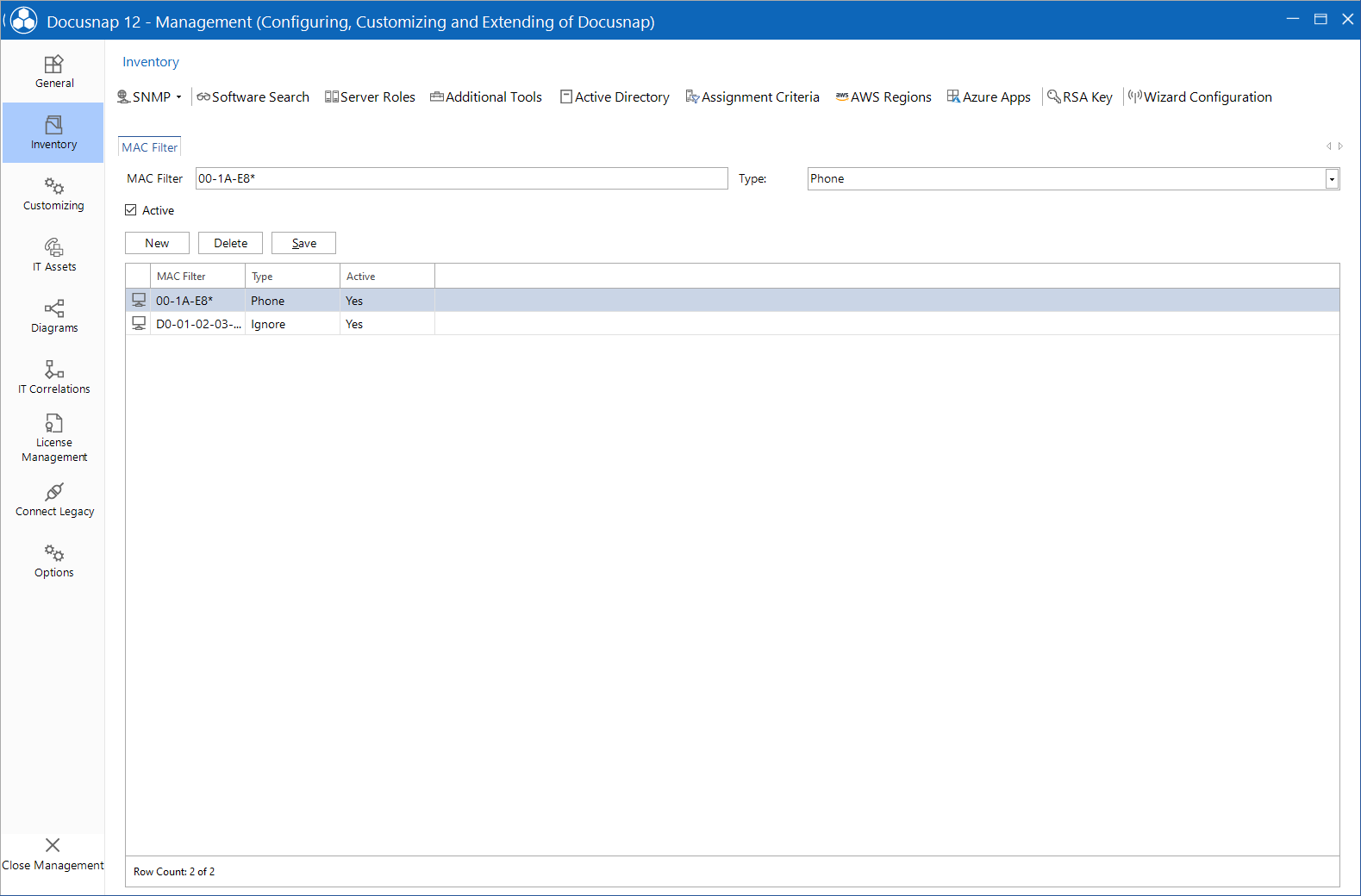 Docusnap Management Inventory MAC Filter Docusnap Management Inventory MAC Filter