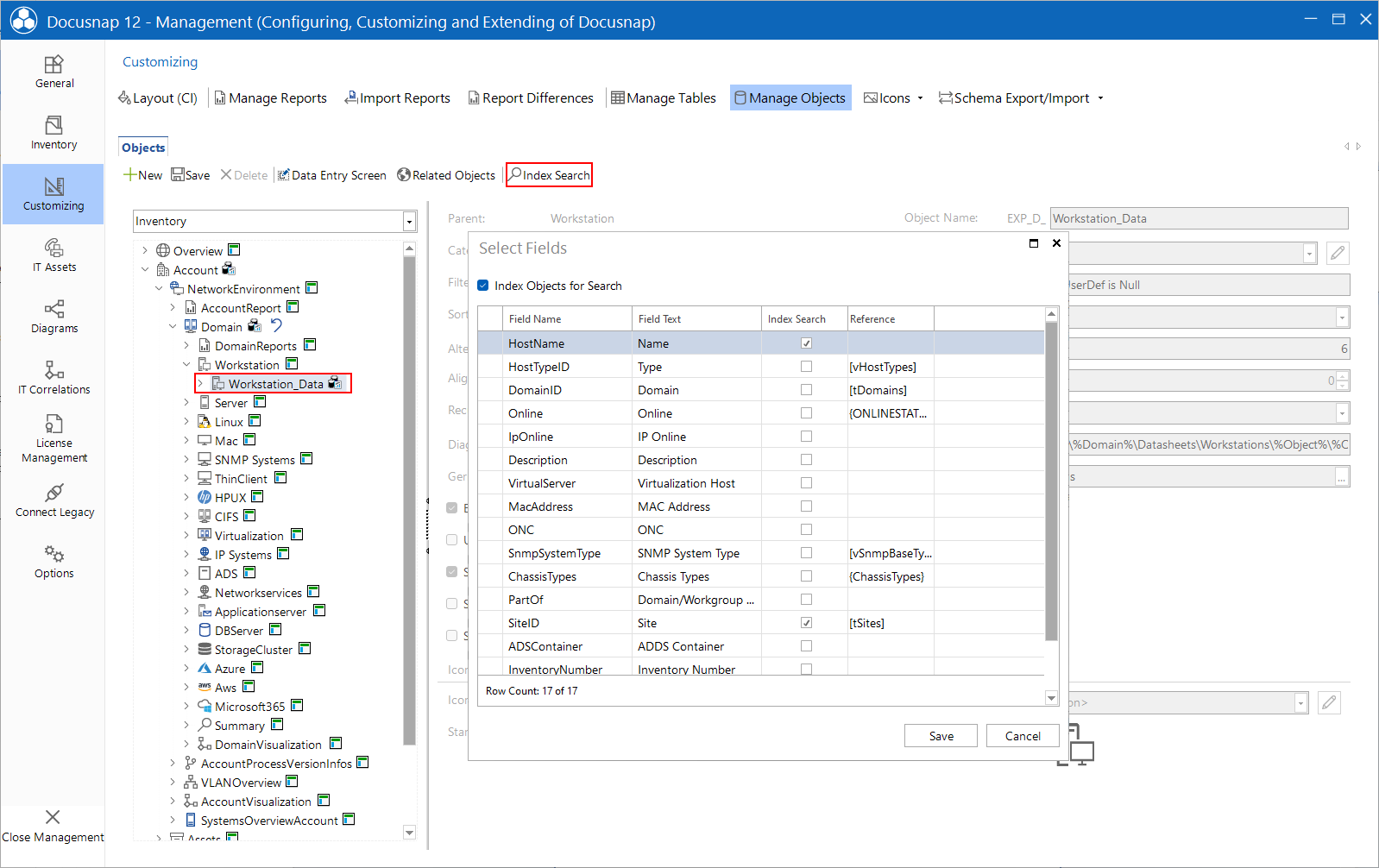 Docusnap Tools manage metaobjects manage search index Docusnap Tools manage metaobjects manage search index