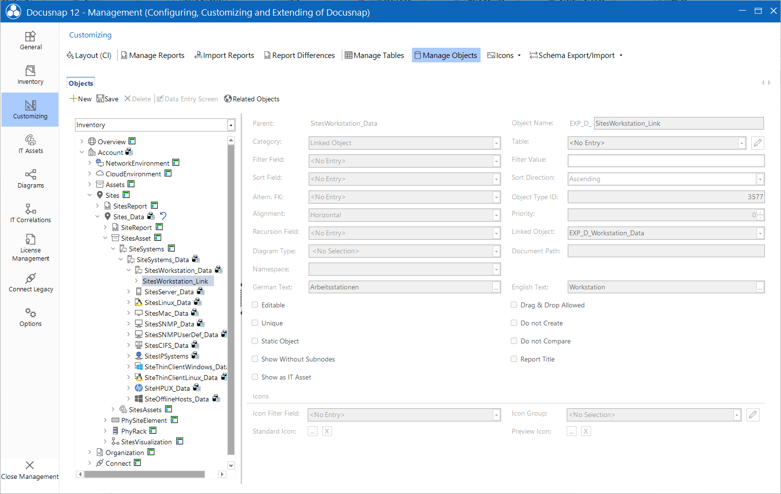 Docusnap tools manage metaobjects linked object