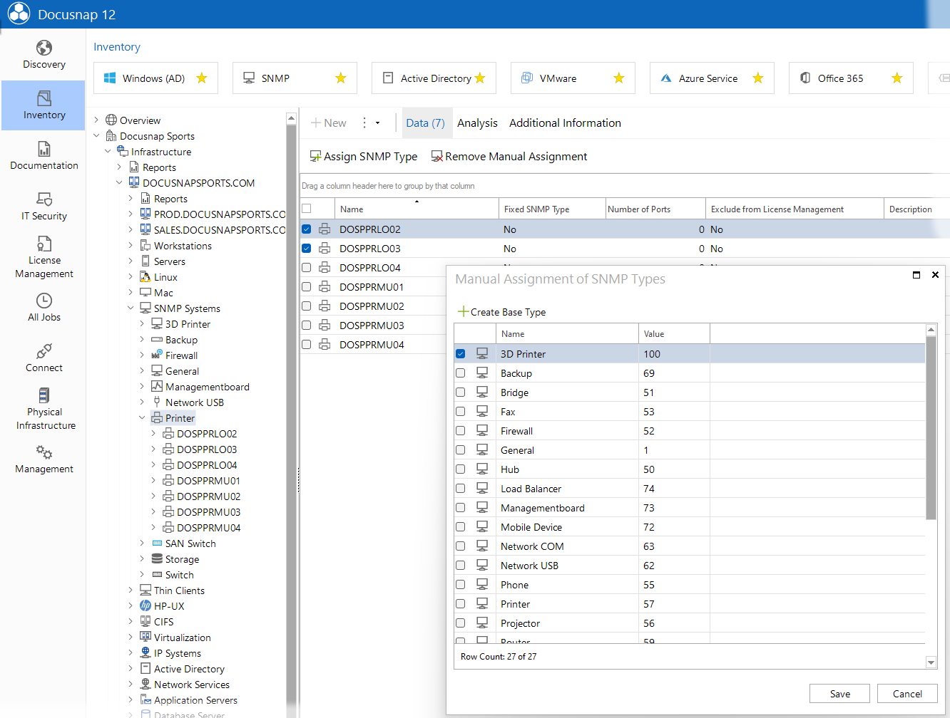 Docusnap Inventory Manually Assign SNMP Type Grid Docusnap Inventory Manually Assign SNMP Type Grid
