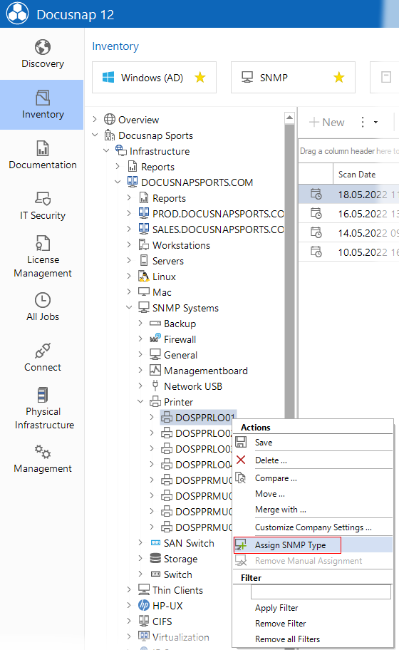 Docusnap Inventory Manually Assign SNMP Type Docusnap Inventory Manually Assign SNMP Type