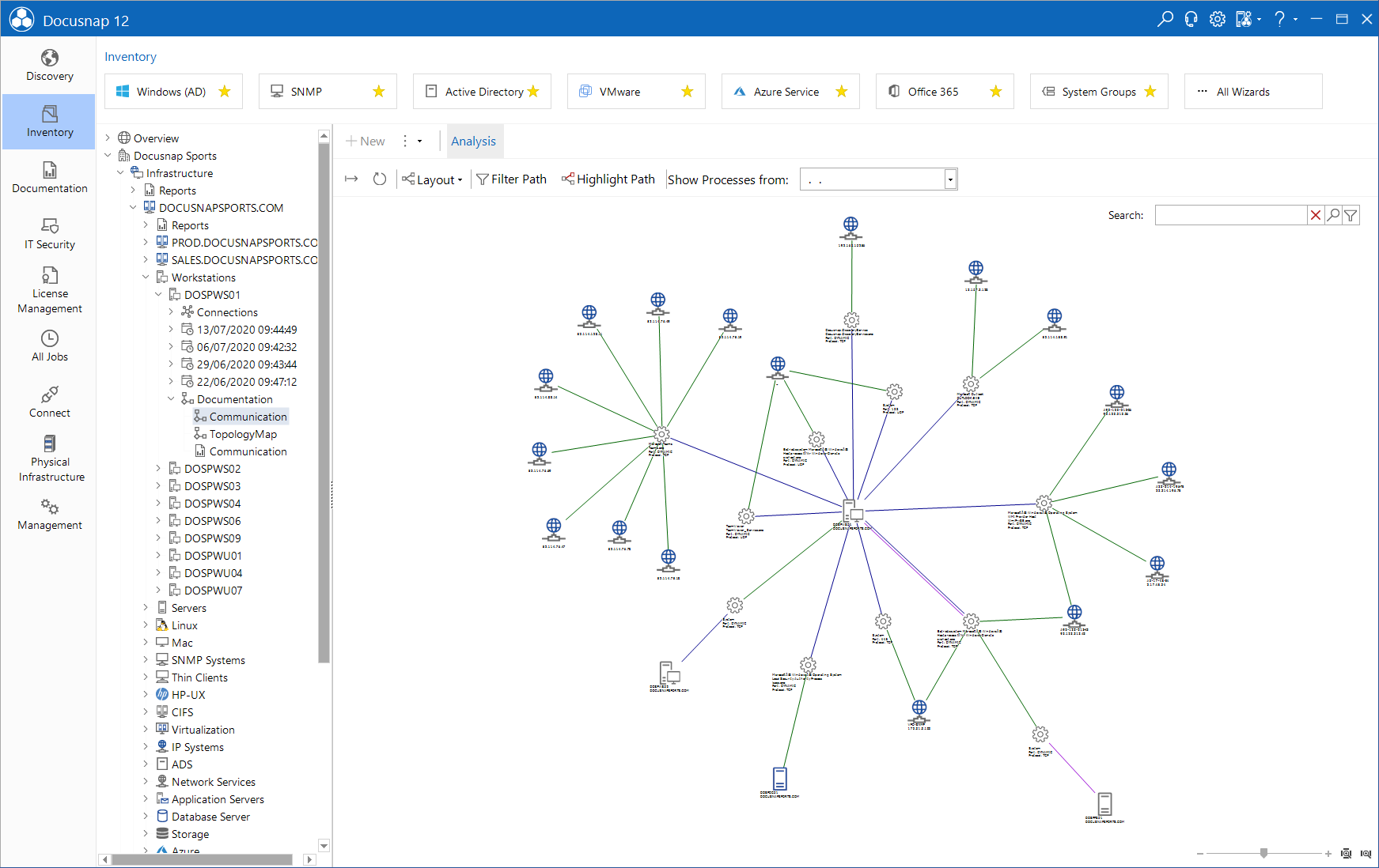 Docusnap Inventory Communication Paths Visualisation