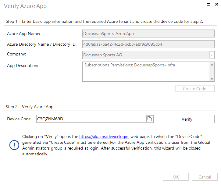 Docusnap Azure App Verify Dialog Docusnap Azure App Verify Dialog