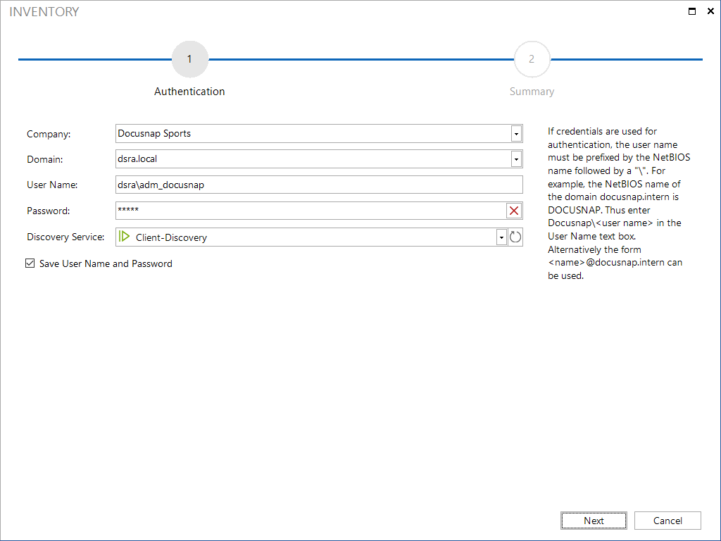 Docusnap Inventory Initial Scan Authentication Docusnap Inventory Initial Scan Authentication
