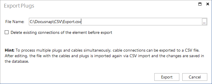 Docusnap-Physical-Infrastructure-Cable-Export-Dialog Docusnap-Physical-Infrastructure-Cable-Export-Dialog