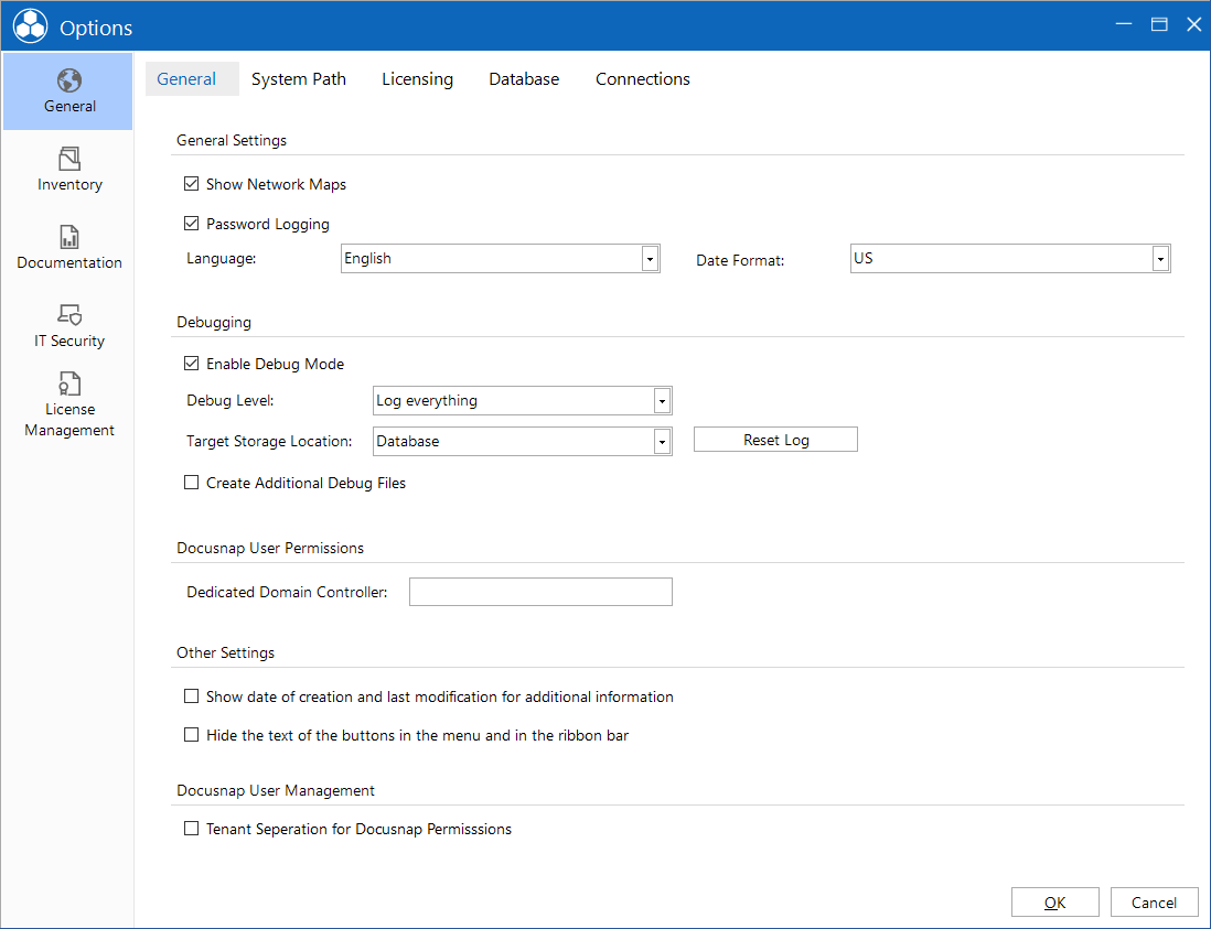 Docusnap tools options generel Docusnap tools options generel